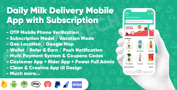 Dairy Products, Grocery, Daily Milk Delivery Mobile App with Subscription | Customer & Delivery App
