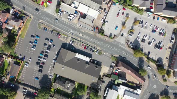 Top down aerial footage of the British town of Ossett, a market town in the UK