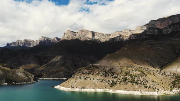 Aerial View of Azure Mountain Lake Gizhgit Caucasus