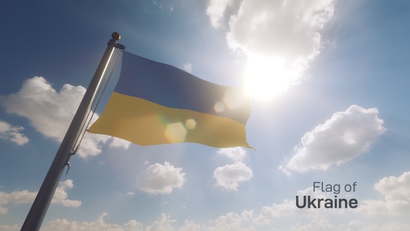 Ukraine Flag on a Flagpole V2