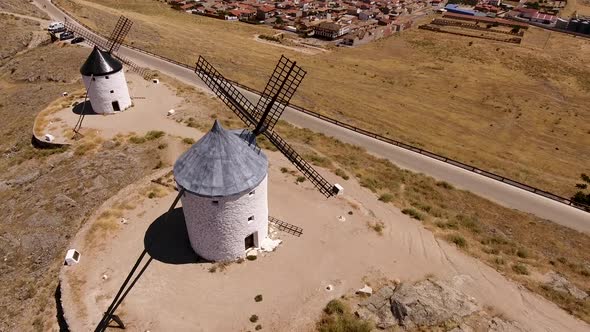 Aerial View of Don Quixote Windmills. Molino Rucio Consuegra in the Center of Spain