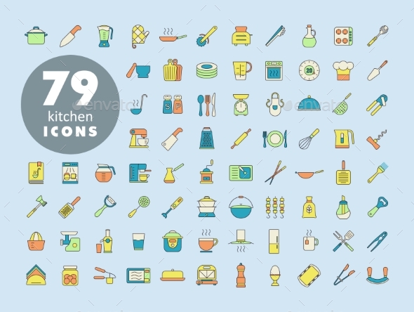Cooking and Kitchen Vector Icons Set