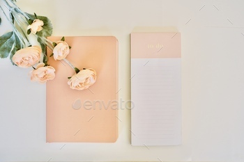 Overhead shot of journal and note pad