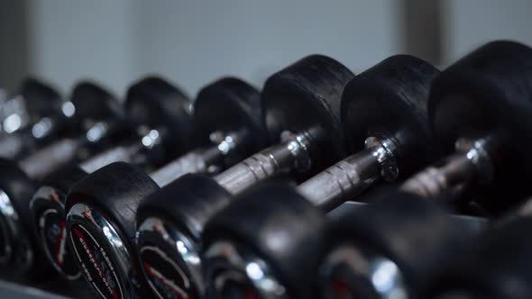 Row of Barbells in a Gym