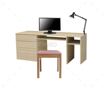 computer on a table isolated