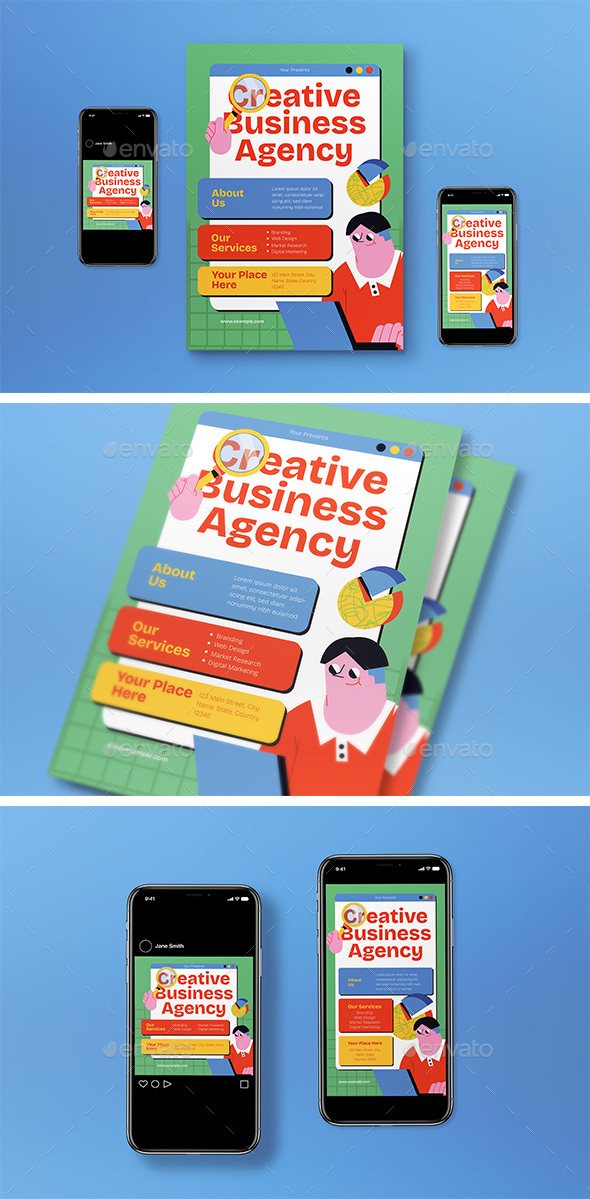 Tosca Flat Design Creative Agency Business Flyer Set