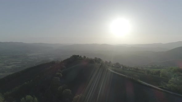 Aerial view on Marche hills at sunrise, Marche, Italy