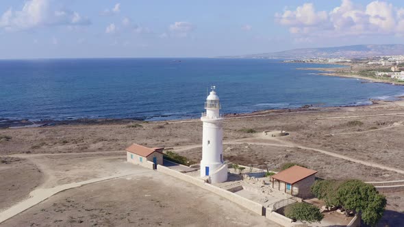 Aerial View of Cyprus Lighthouse on the Seashore