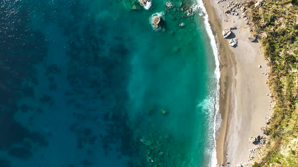 Azure beach on the Mediterranean Sea aerial view 4 K