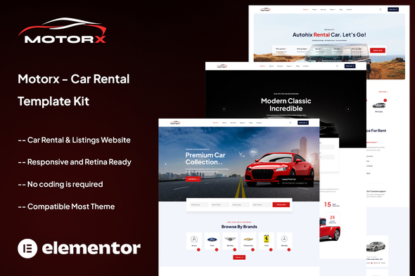 Motorx - Car Rental Elementor Template Kit