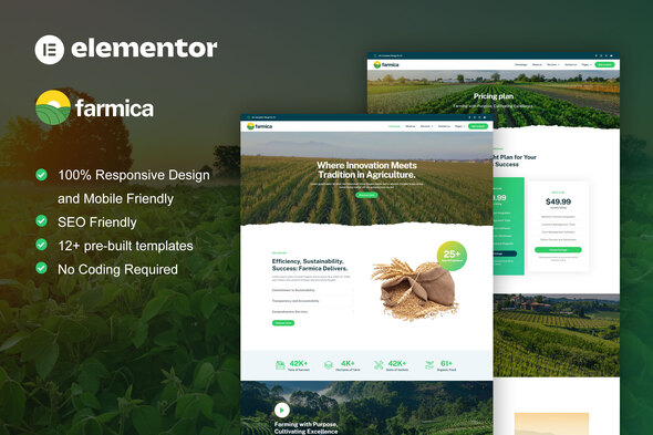 Farmica - Agriculture & Organic Farming Elementor Pro Template Kit