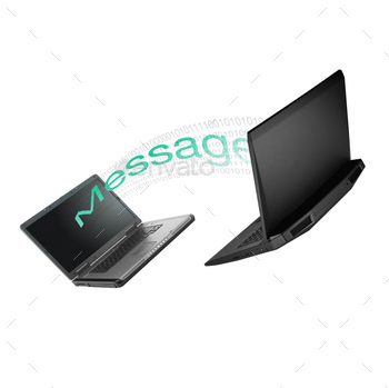 two laptops sending messages to each other