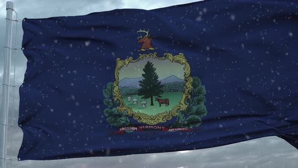 Vermont Winter Flag with Snowflakes Background