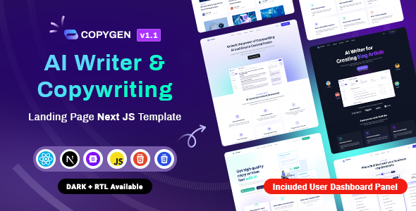 CopyGen – AI Writer & Copywriting Landing Page NextJS Template