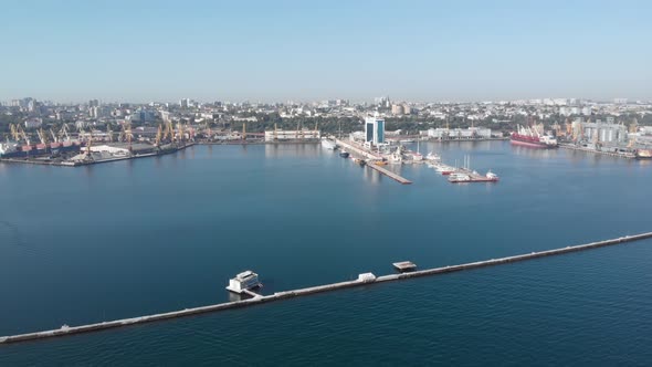 Wide Panorama Aerial of Odessa Port Hotels and City Cargo Port