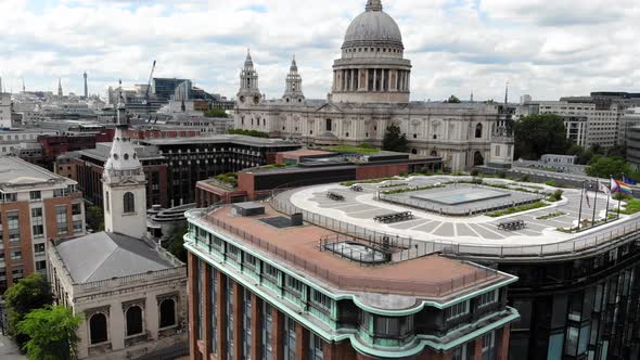 Aerial view of St Pauls Cathedral and the nearby buildings rooftops