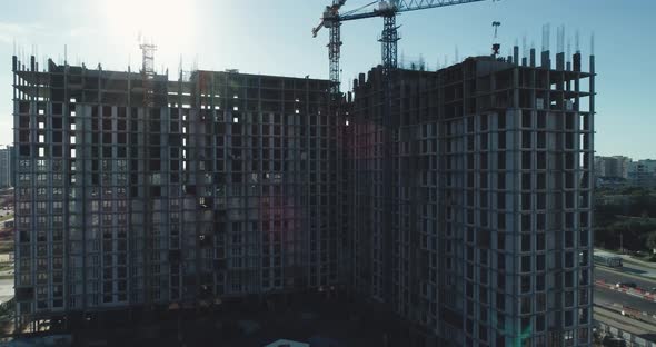 Construction of a High-rise Building, Aerial View of Modern Residential Complex Under Construction