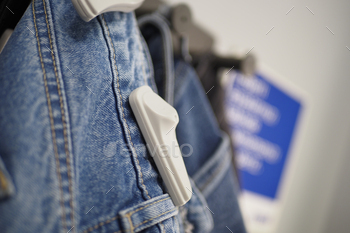 Clothing security tag on a jeans ,