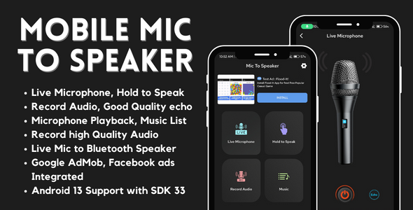 Mobile Mic to Speaker with AdMob Ads Android