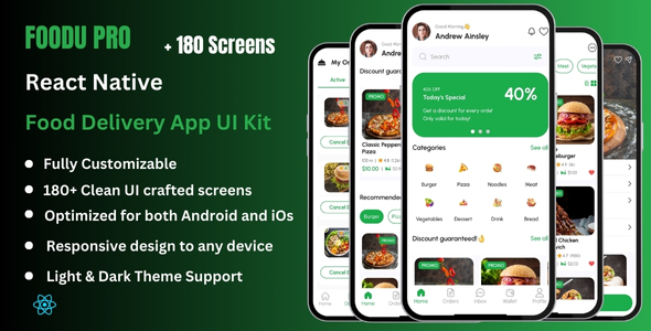 Foodu Pro - Food Delivery React Native CLI App Ui Kit