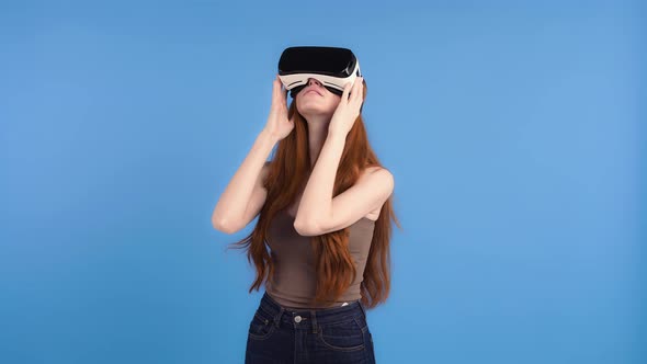 Ginger Lady in VR Headset Casual Clothes