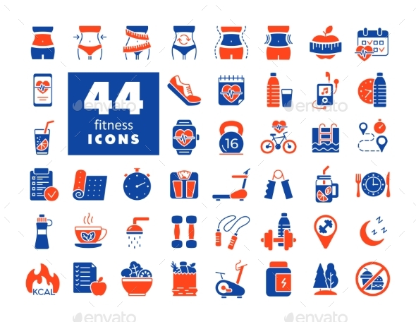 Fitness and Health Vector Solid Icon Set