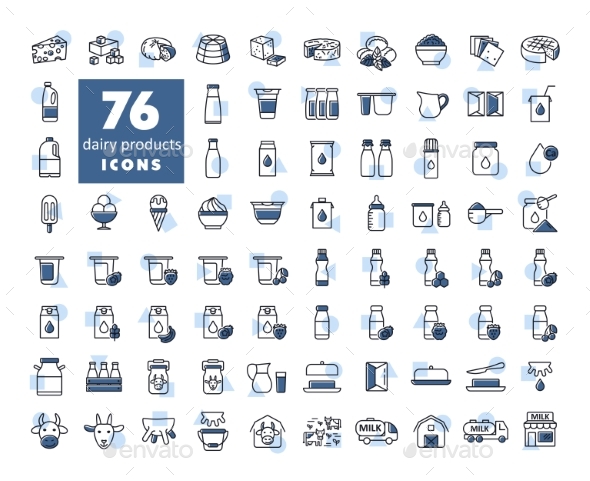 Milk Dairy Products Vector Icon Set
