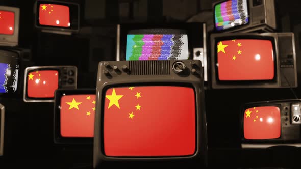 China flags and retro Televisions.