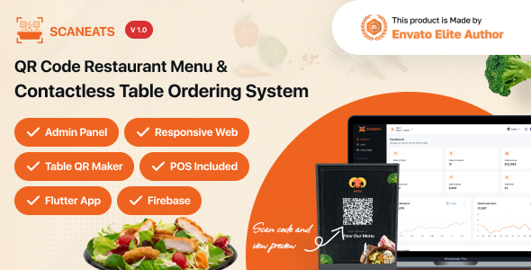ScanEats - Flutter Complete QR Menu Maker and Contactless Table Ordering System with Restaurant POS