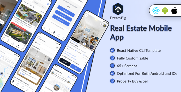 DreamBig - Domain Clone Real Estate App For Property Buyer & Seller | React Native CLI template
