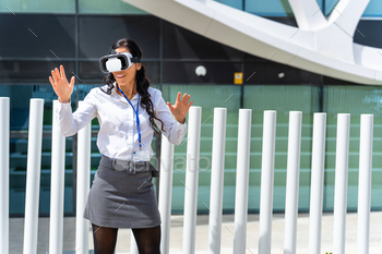 Businesswoman exploring virtual reality technology