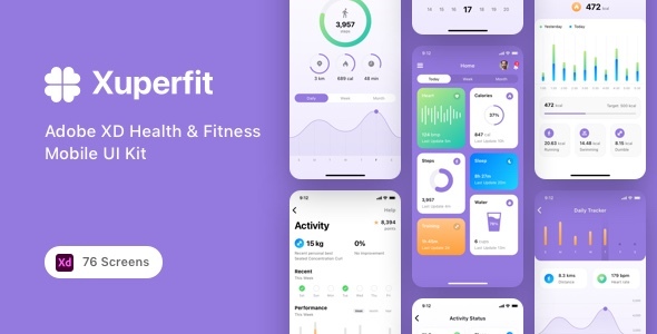Xuperfit - Adobe XD Health & Fitness Mobile UI Kit