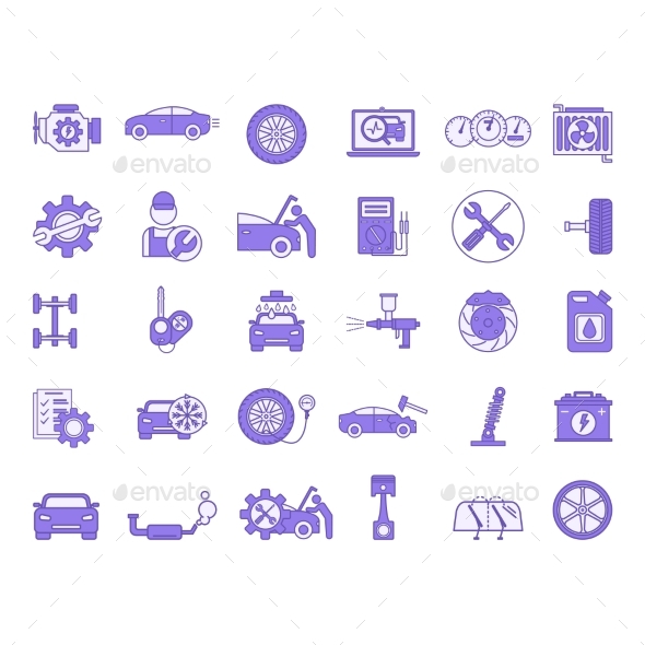 Colored Car Service Icons Set