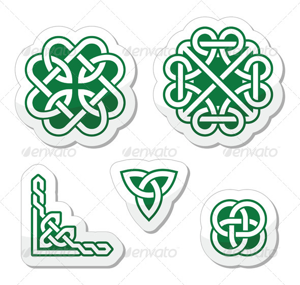 Celtic Green Knots Patterns - Vector