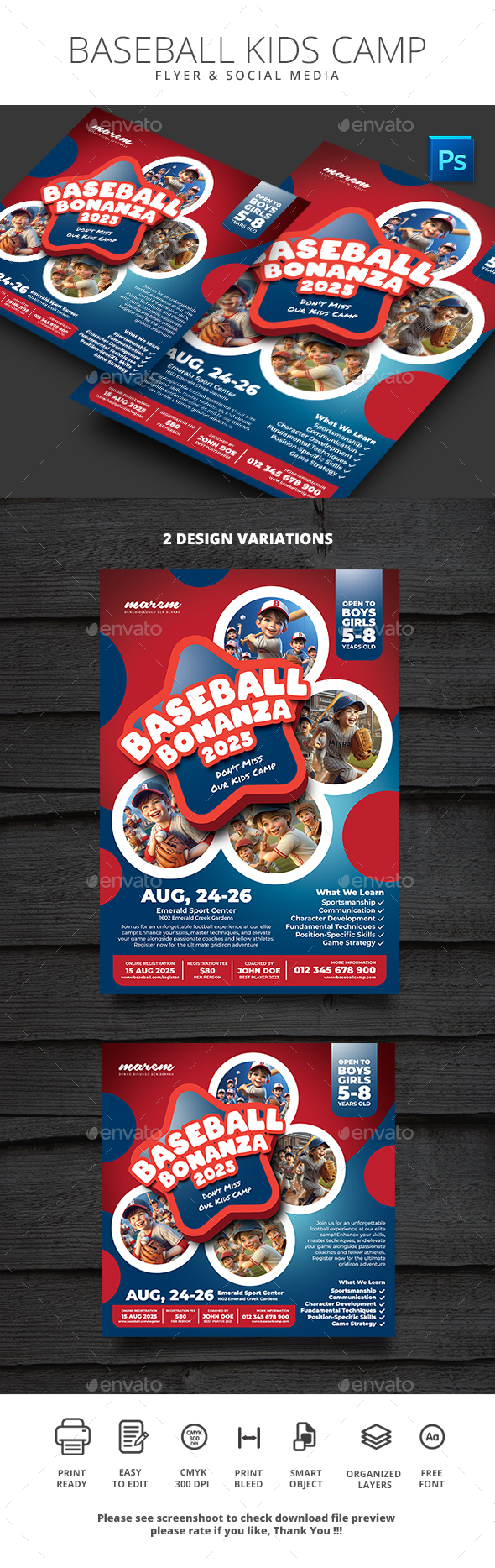 Kids Baseball Camp Flyer and Social Media