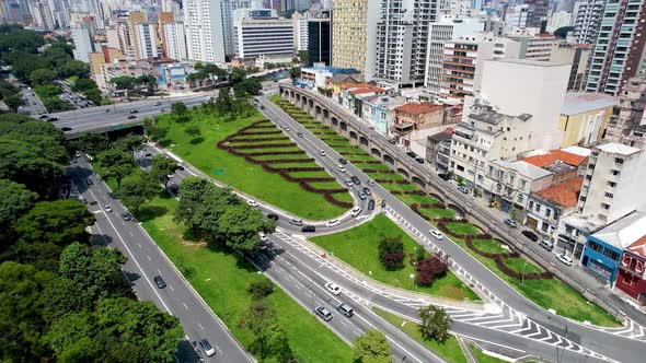 Crossing East Radial highway road and May 23 Avenue at downtown Sao Paulo