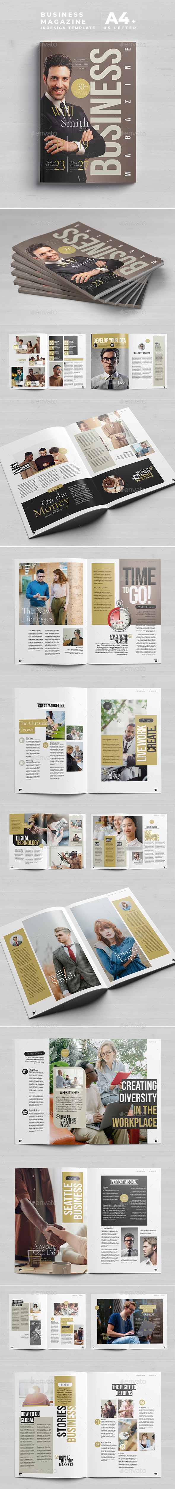 Business Magazine Template A4 + Letter - 28 pages