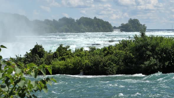 Niagara Falls In Canada-United States Border - Green Plants Growing In Niagara River With Horseshoe