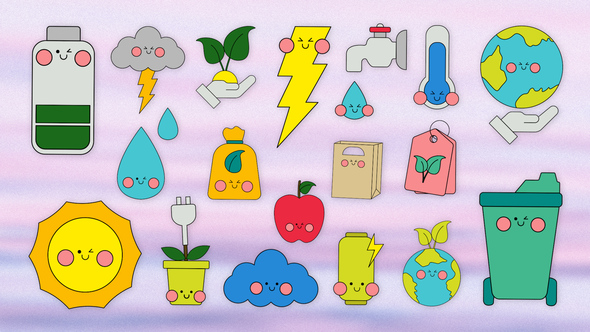 Sticker Pack - Ecology Doodle Kawaii After Effects Project Template