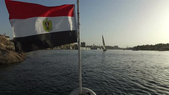 Boats on the Nile river in Aswan at sunset