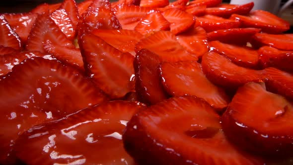 Pie with Sliced Strawberry Covered with Jelly