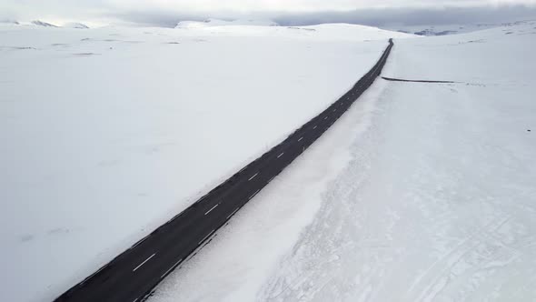 Above Iceland's scenic highway 93 as it cuts through the frozen countryside from Seydisfjordur to Eg