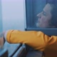 Young man looking out of window to foggy view - VideoHive Item for Sale