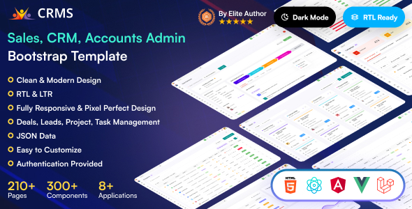 CRMS - Sales, CRM, Accounts Admin Bootstrap Template (HTML + Laravel + Vue + React + Angular)