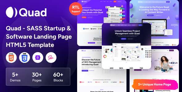 Quad - SASS Startup & Software Landing Page HTML5 Template