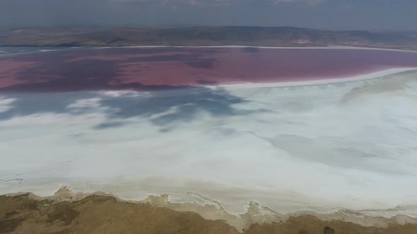 Aerial Purple Colored Salt Lake
