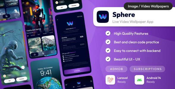 Sphere : Live Wallpaper App | Android Wallpaper app with admin panel (Laravel)