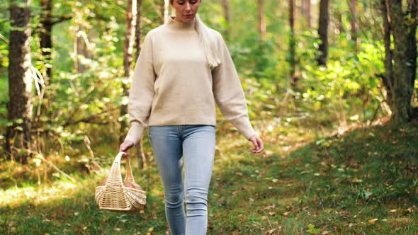 Young Woman Picking Mushrooms in Autumn Forest 7