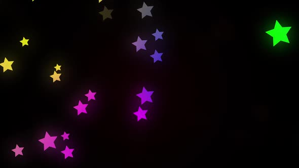 Animation of glowing multi coloured stars moving in hypnotic motion on black background