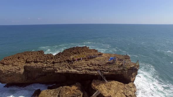 Aerial view of isolated rock formation on Java sea, Indonesia